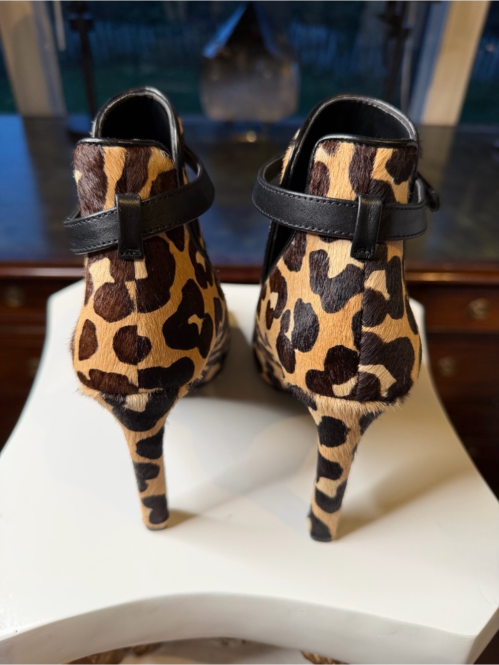 Michael Kors Leopard Print Open-Toe Ankle Booties - Tan & Black - Picture 5 of 10
